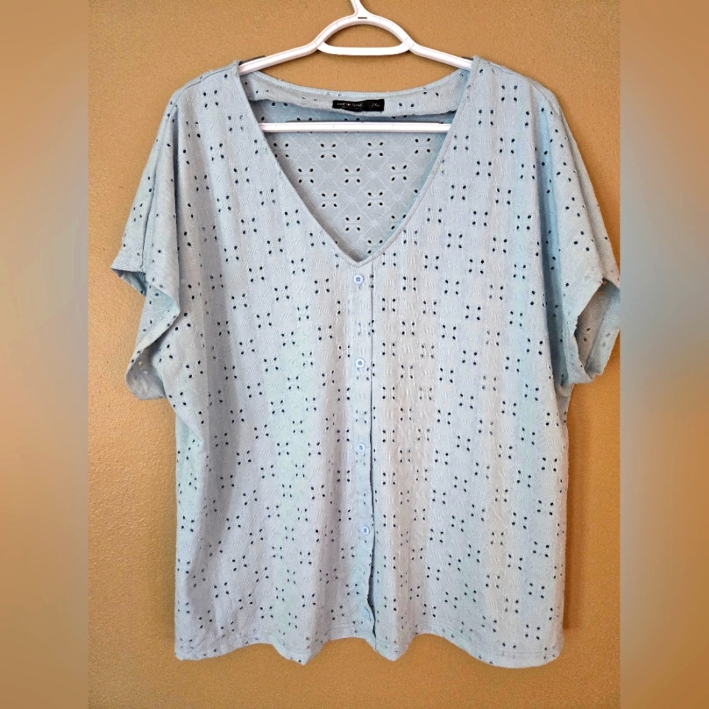 SHEIN Light Blue Eyelet Blouse